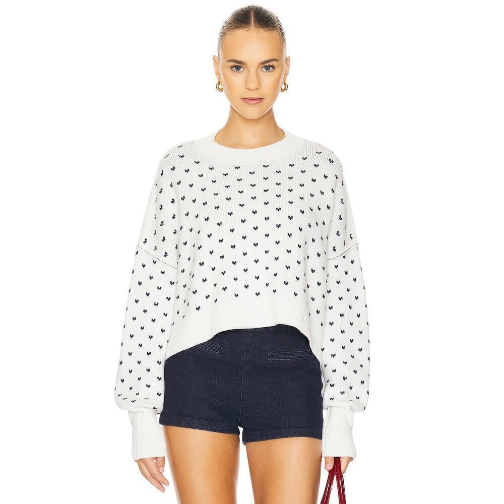 NEW Free People Pattern Easy Street Crop Sweater Womens White Navy Size X-Small